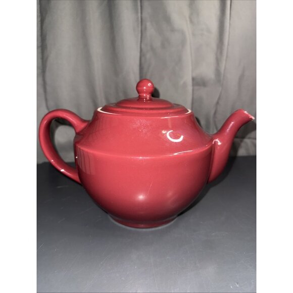 HALL Teapot Large Vintage Pottery Ceramic Porcelain Burgundy 12”Lx7”Wx7”H Vented - Picture 7 of 16